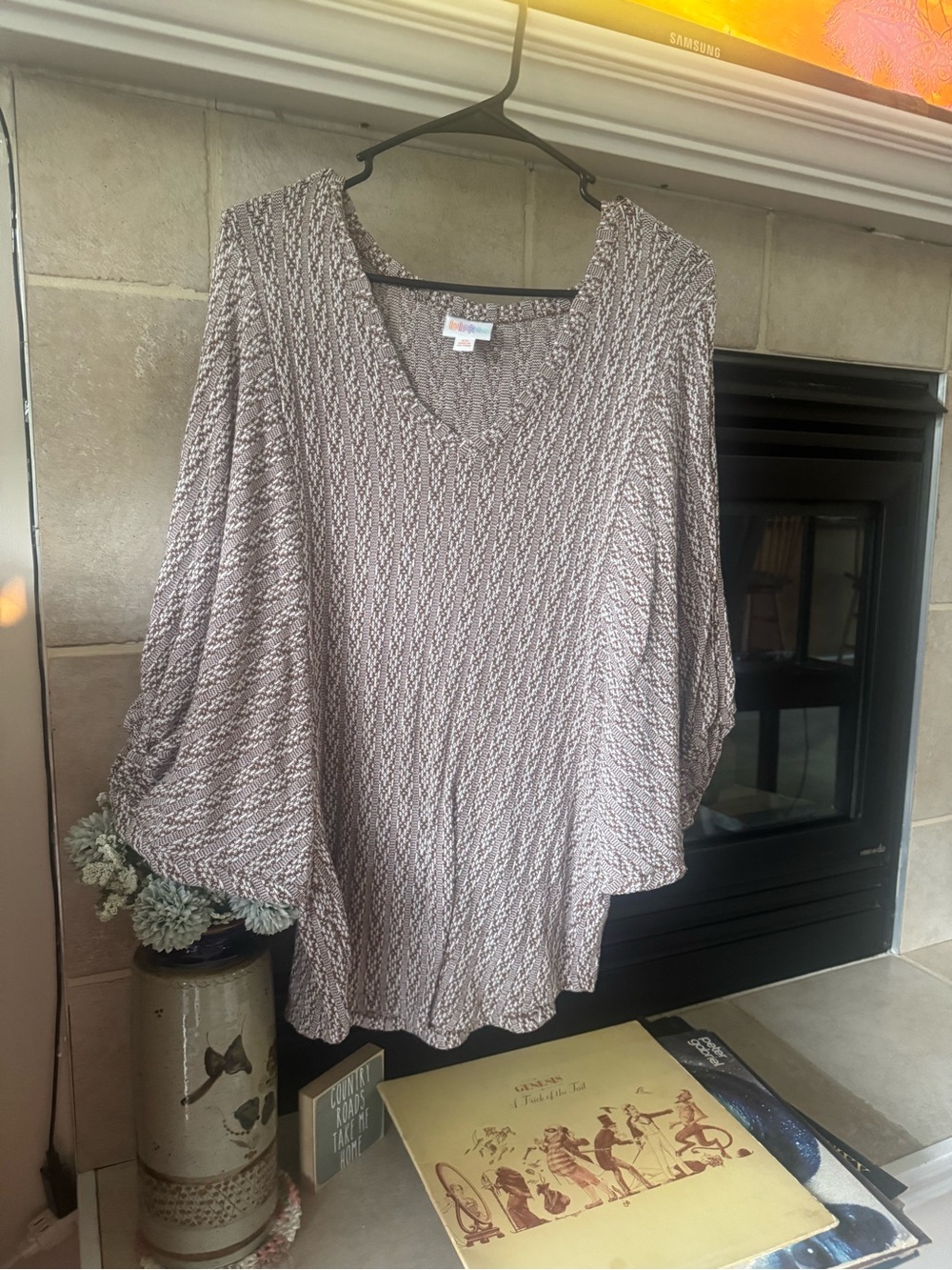 LuLaRoe Taupe Textured V-Neck Blouse